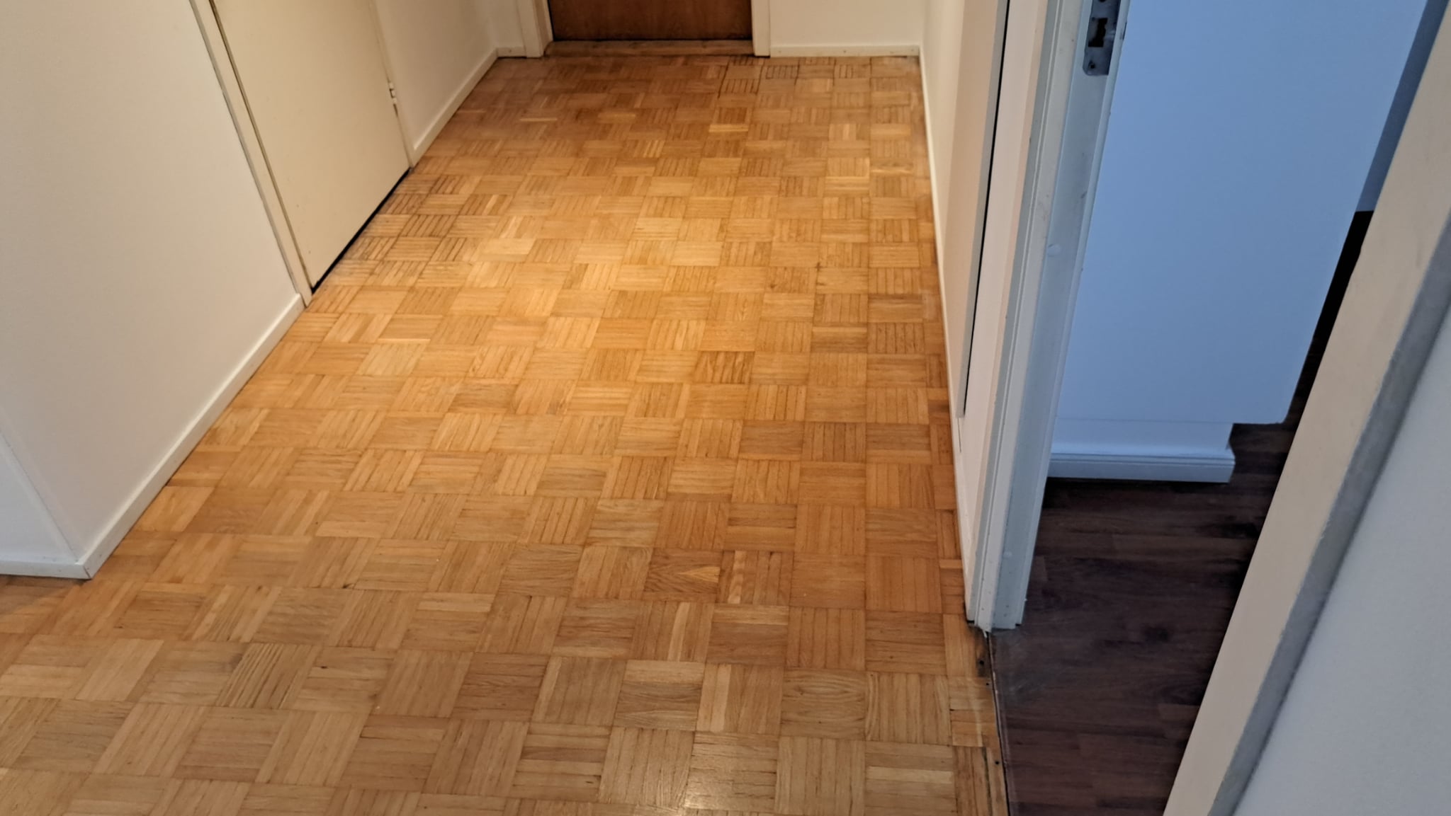 Puulattian korjaus ja pintakunnostus huoneiston eteisessä